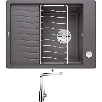 Granitový dřez SET Blanco ELON 45 S šedá skála + excentrické ovládání + Blanco MILA chrom 519414