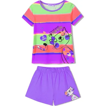 Dívčí pyžamo Dívčí pyžamo - KUGO SH3515, mix barev / fialkové kraťasy Barva: Mix barev, Velikost: 110