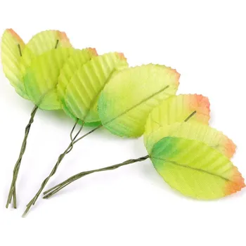 umělá květina Umělé listy na drátku - zelená sv. oranžová