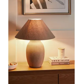 Lampička Stolní lampa šedá keramická základna tkanina plátno odstín noční stolek noční světlo Beliani