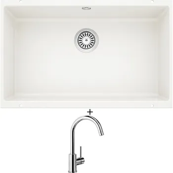 Granitový dřez Dřez pod desku SET Blanco ROTAN 700 U bílá 521346 + Blanco MIDA chrom 517742
