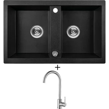 Granitový dřez Granitový dřez SET Laveo BARBADOS černá + Laveo BONA BAB 268D nerez