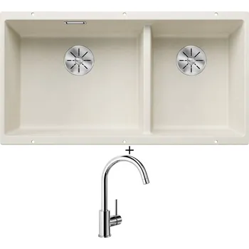 Granitový dřez Dřez pod desku SET Blanco SUBLINE 480/320-U bílá soft 527168 + Blanco MIDA chrom 517742