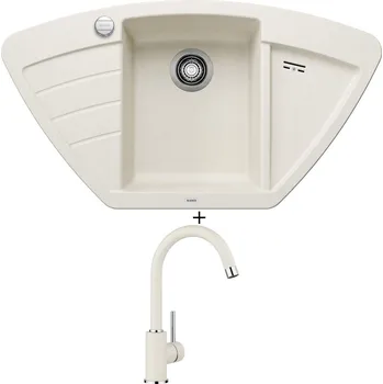 Granitový dřez SET Blanco ZIA 9 E bílá soft + excentrické ovládání + Blanco MIDA bílá soft 526966