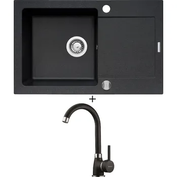 Granitový dřez Granitový dřez SET Pyramis MIDO (79x50) 1B 1D černá + Pyramis BELLO černá