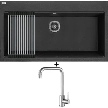 Granitový dřez Granitový dřez SET Laveo TAU SBT 7109 černá + Rolovací odkapávač + Laveo BONA BAB 265D nerez