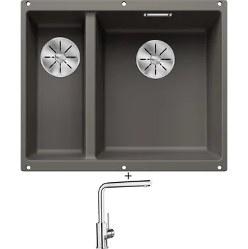 Granitový dřez Dřez pod desku SET Blanco SUBLINE 340/160 U šedá vulkán 527346 + Blanco MILA chrom 519414