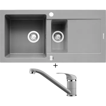Granitový dřez Granitový dřez SET Pyramis MIDO (100x50) 1 1/2B 1D šedá + Pyramis ASALIA šedá