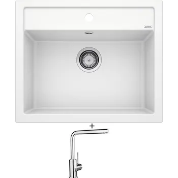 Kuchyňský dřez Granitový dřez SET Blanco DALAGO 6 bílá + Blanco MILA chrom 519414