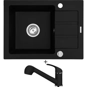 Granitový dřez SET Pyramis ATHENA (62x44) 1B 1D černá matná + Pyramis FIDO černá matná