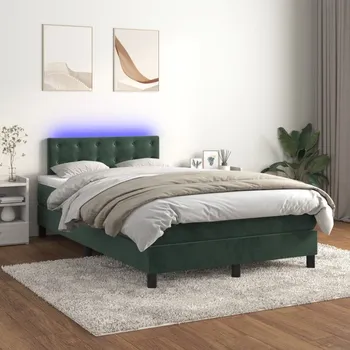Postel vidaXL Box spring postel s matrací a LED 120x200 cm samet [3134635] Barva: Tmavě zelená