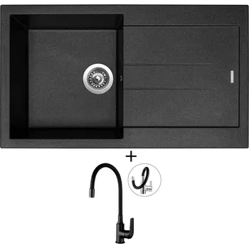 Granitový dřez Granitový dřez SET Sinks AMANDA 860 metalblack + Kuchinox ELZA BKE B61D černá matná
