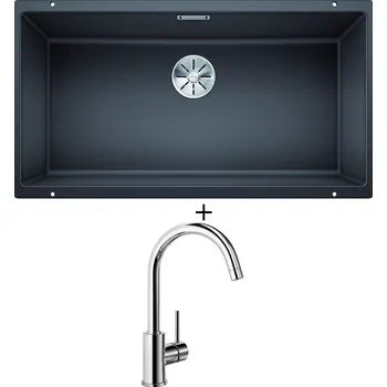 Granitový dřez Dřez pod desku SET Blanco SUBLINE 800 U šedá skála 523142 + Blanco MIDA chrom 517742