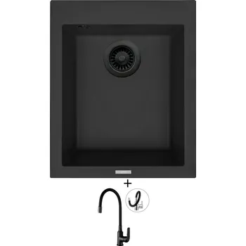 Granitový dřez Granitový dřez SET Sinks CUBE 410 černá edice + Kuchinox ELZA BKE B61D černá matná