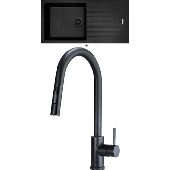 Granitový dřez Granitový dřez SET Sinks PERFECTO 1000 černá edice + Deante LIMA N72M černá matná