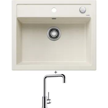 Kuchyňský dřez Granitový dřez SET Blanco DALAGO 6 bílá soft s excentrem 527063 + Blanco MILI chrom 519413