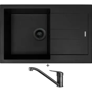 Granitový dřez Granitový dřez SET Sinks AMANDA 780 černá edice + Deante NEO BORO BMO N60M černá matná