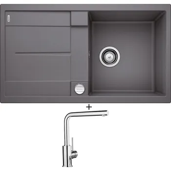Granitový dřez Granitový dřez SET Blanco METRA 5 S šedá skála + excentrické ovládání + Blanco MILA chrom 519414