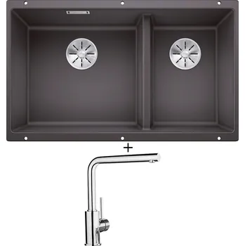 Granitový dřez Dřez pod desku SET Blanco SUBLINE 430/270-U šedá skála 523152 + Blanco MILA chrom 519414