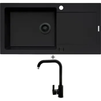 Granitový dřez SET Pyramis MIDO (100x50) 1B 1D černá edice + Pyramis SILVIO černá matná