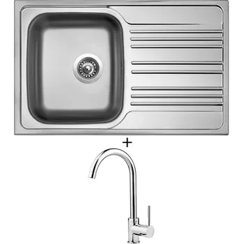Kuchyňský dřez Nerezový dřez SET Sinks STAR 780 V nerez matný + Deante ASTER 062 M chrom