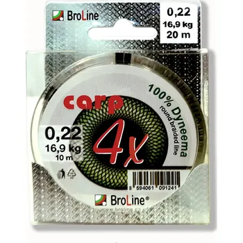BROLINE - Splétaná šňůra Carp Dyneema zelená - 0,16mm - 10,9kg - 2x 10m