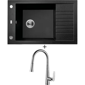 Granitový dřez Granitový dřez SET Laveo PIONIER černá + Laveo NALDA BAY 069D chrom