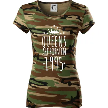 Dámské tričko Queens are born in 1995 - Dámské maskáčové triko - 2XL ( Hnědý maskáč )