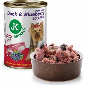 Krmivo pro psa JK ANIMALS Premium Duck & Blueberry, Paté with Chunks, 60 % Meat, kachní s borůvkami, 400 g