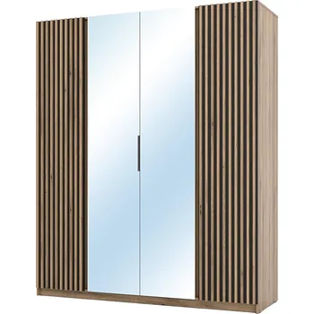 Šatní skříň Šatní skříň KAJA 2LAM 2LU | 200 cm | se zrcadly | VYSOKÁ | evoke/černá + lamely