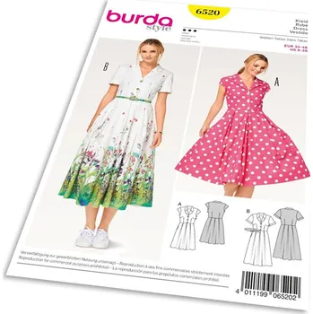 Volný čas Střih Burda 6520 - Košilové šaty, letní šaty, retro šaty