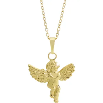 Náhrdelník JSB bijoux s.r.o. Zlatý ocelový náhrdelník andělíček hrající na píšťalku bez krystalů
