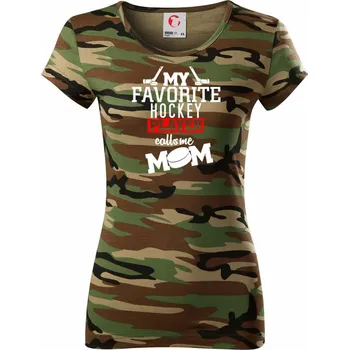 Dámské tričko My favorite hockey player calls me DAD / MOM - Dámské maskáčové triko - 2XL ( Hnědý maskáč )
