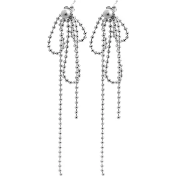 Módní doplněk JSB bijoux s.r.o. Ocelové náušnice puzety dlouhá mašle z kuličkového řetízku bez krystalů