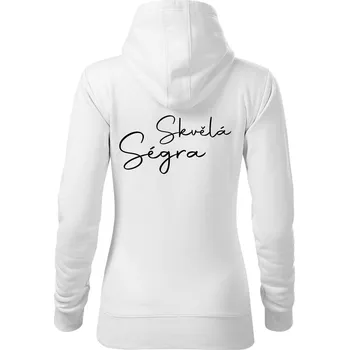 Dámská mikina Skvělá ségra - nápis na zádech - Mikina dámská Cape s kapucí - L ( Bílá )