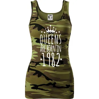 Dámské oblečení Queens are born in 1982 - Dámské Maskáčové tílko - S ( Zelený maskáč )