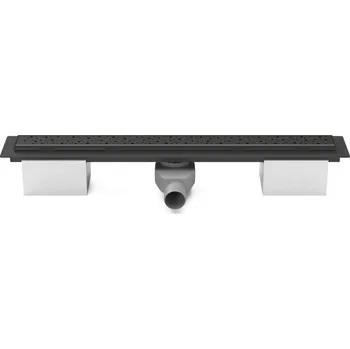 Lineární plastový žlab černý 1050 mm, drops černá, s bočním odtokem D 50 a otočným sifonem
