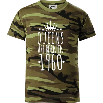 Chlapecké oblečení Queens are born in 1960 - Dětské maskáčové triko - 104-110cm / 3-4 roky ( Zelený maskáč )