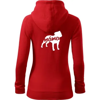 Dámská mikina Stafordširský bullteriér máma obrys - Dámská mikina trendy zipper s kapucí - M ( Červená )