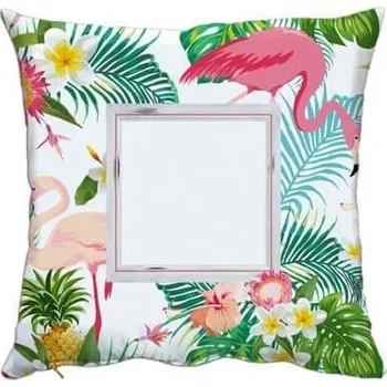 Povlak na dekorativní polštářek Dvoubarevný povlak na polštář s rámečkem Plameňák - satén - 38 x 38 cm sublimace termotransfer