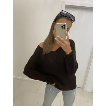 Dámský svetr Pletený dámský svetr V-CLASSIC SW05-20 hořká čokoláda, VELIKOST UNI ( S, M , L )