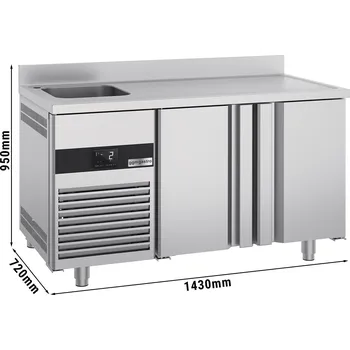 Lednice G.Gastro Chladicí stůl PREMIUM - 1430x700 mm - se 2 dvířky, 1 dřezem vlevo & obkladovým panelem