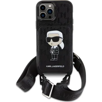 Karl Lagerfeld Saffiano Monogram Crossbody Ikonik NFT pro Apple iPhone 14 Pro Max Pouzdro na mobilní telefon Karl Lagerfeld Saffiano Monogram Crossbody Ikonik NFT pro Apple iPhone 14 Pro Max