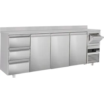 Lednice G.Gastro Barová lednička na nápoje 2,69 m - s 3 dveřmi, 3 šuplíky 1/3, obkladovým panelem & odklepávačem na kávu