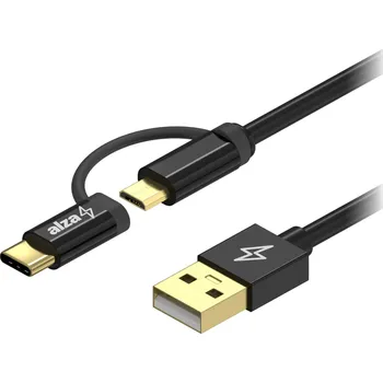 Mobilní telefon Datový kabel AlzaPower AluCore 2in1 Micro USB + USB-C 0,5m černý
