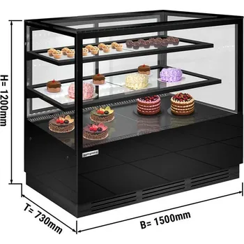 Vinotéka G.Gastro Cukrárenský pult - 1,5 m - 2 police - zrcadlová přední strana - hranatý (LED)
