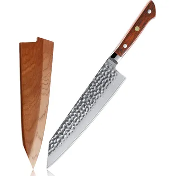 Kuchyňský nůž UG Grill Nůž Kiritsuke hammer 21/34cm s pouzdrem Damašková ocel 67/dřevo palisandr UG Grill