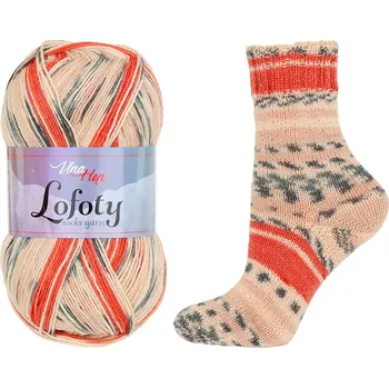 Vlna-hep Příze Lofoty - ponožková - vlna Lofoty: NOVINKA - 7814 Melír, lososová, oranžová, šedá