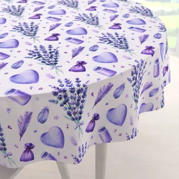 ubrus Dekorační kulatý ubrus PML-055 Levandule a srdce na bílém Ø 100 cm