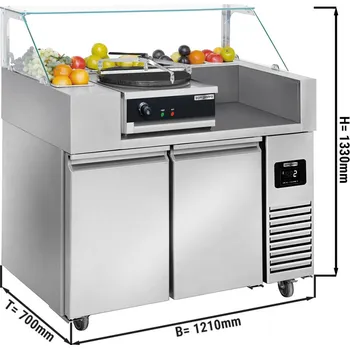 Servírovací stolek G.Gastro Přípravný stůl - 1,21 x 0,7 m - se 2 dveřmi - vč. palačinkovače s 1 plotnou & rozdělovače těsta